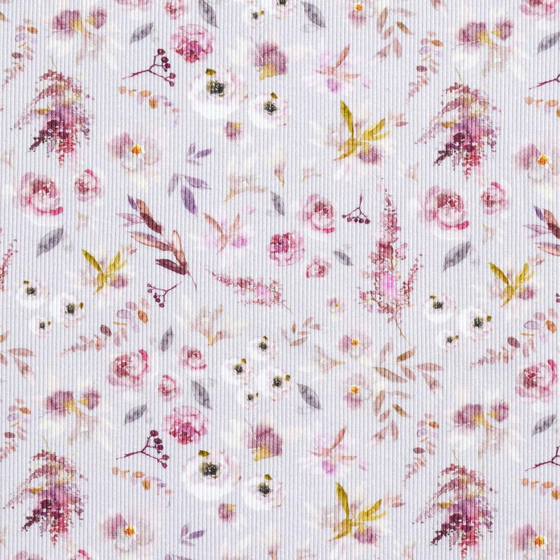 jersey a coste Stampa digitale di delicati fiori selvatici &ndash; lill&agrave; pastello/lill&agrave; rosso,  image number 1