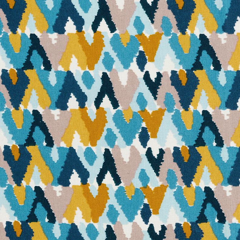 tessuto in cotone cretonne Stampa etnica – blu brillante/senape,  image number 1
