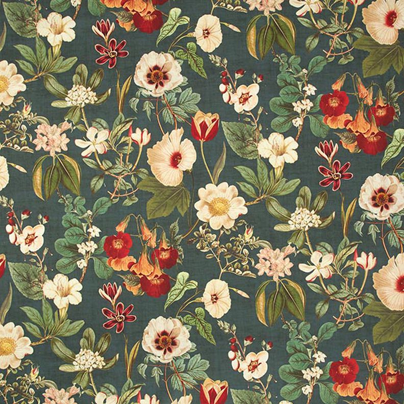 Tessuto arredo canvas Fiori nostalgici – verde scuro,  image number 1