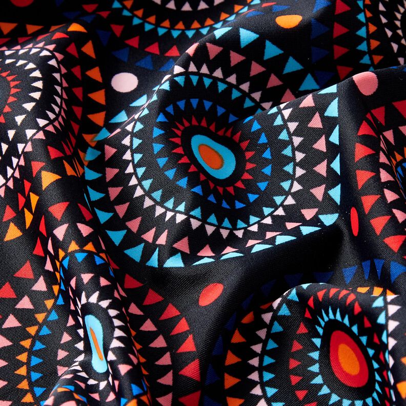 tessuto per costumi da bagno mandala – nero-azzurro/rosso fuoco,  image number 2