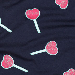jersey di cotone Lecca lecca a forma di cuore glitterato | Poppy Fabrics – blu notte, 