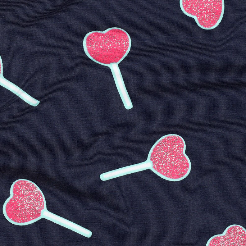 jersey di cotone Lecca lecca a forma di cuore glitterato | Poppy Fabrics – blu notte, image number 2