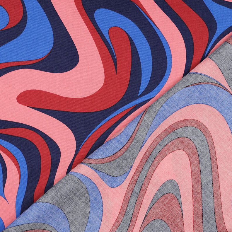 satin di cotone Onde retrò | Poppy Fabrics – blu marino/pink,  image number 4