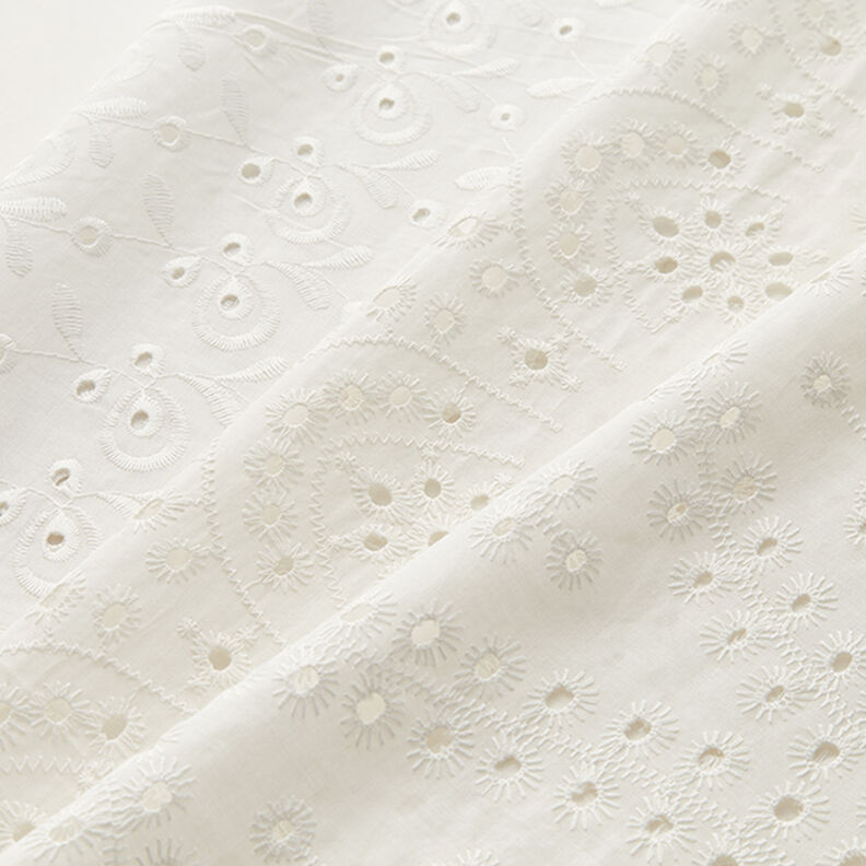 tessuto in cotone, ricami a giorno, gocce – bianco,  image number 6