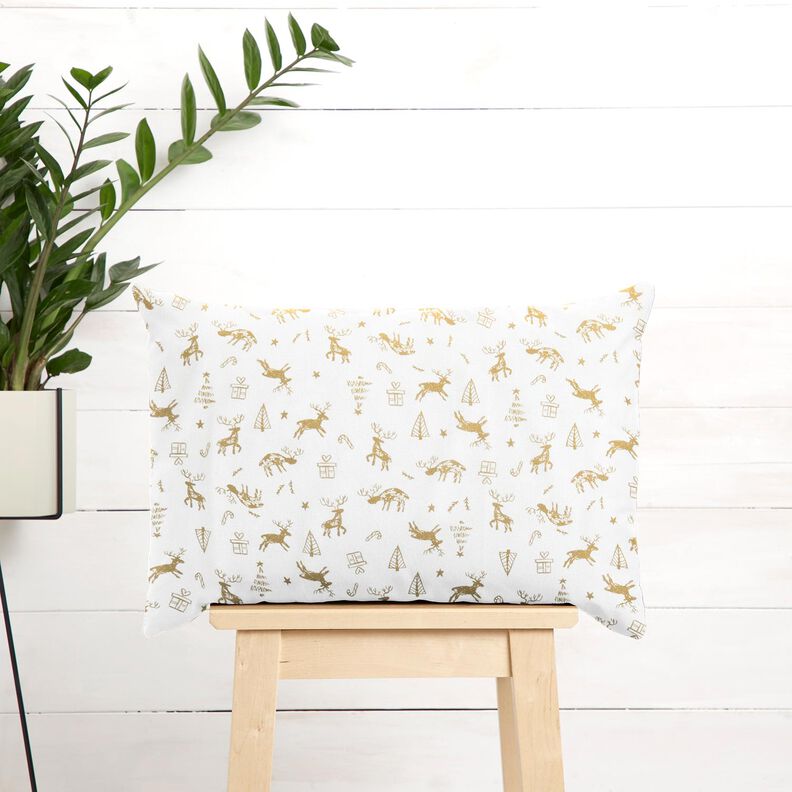 tessuto in cotone cretonne Renne e stelle – avorio/oro, image number 6