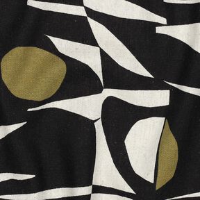 misto lino viscosa Motivo geometrico – nero/verde oliva, 