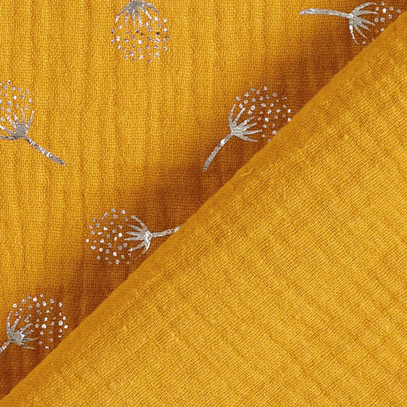 mussolina / tessuto doppio increspato Fiori di tarassaco glitterati – senape/argento,  image number 4