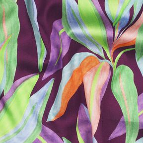 satin di cotone Foglie in stampa digitale | Poppy Fabrics – melanzana/verde chiaro, 