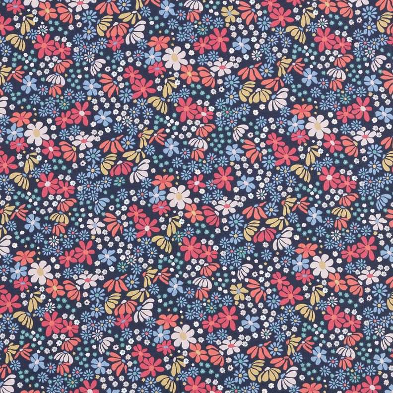 tessuto in cotone cretonne Fiorellini misti – blu notte,  image number 1