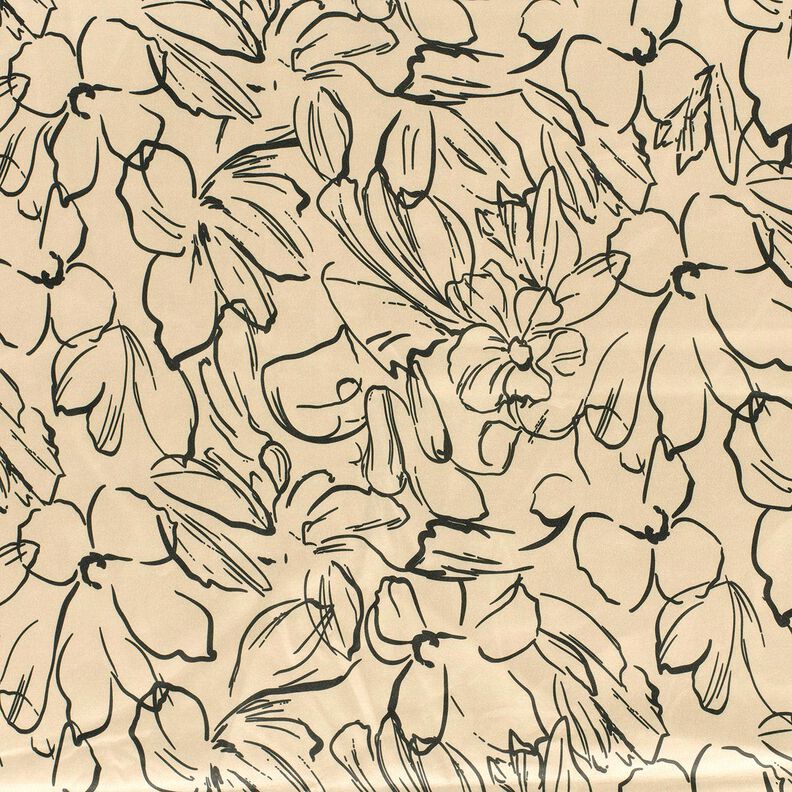 Schizzi di fiori in velluto elasticizzato – sabbia/nero, image number 1
