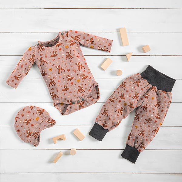 jersey di cotone Cervi nel prato – rosa antico chiaro, image number 5
