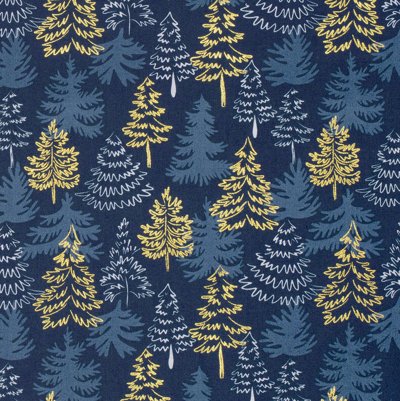 tessuto in cotone popeline Delicati abeti – blu notte/oro,  image number 1
