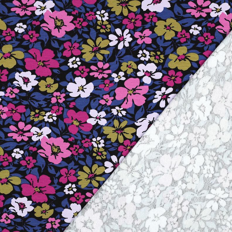 French terry, felpa estiva fiori – nero/indaco,  image number 4