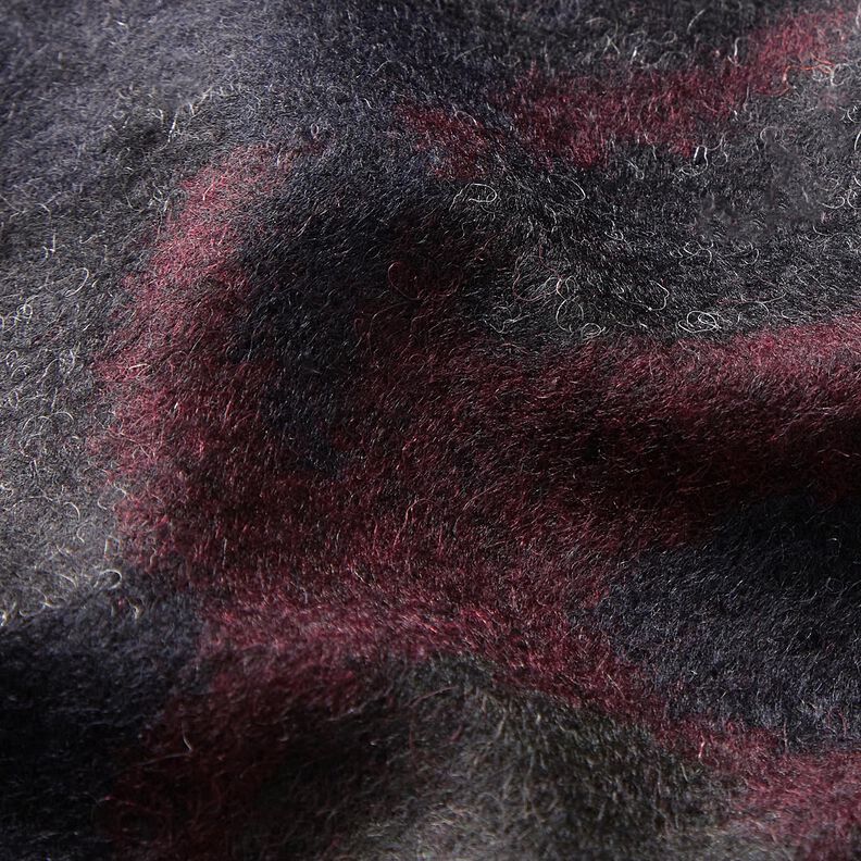 tessuto per cappotti misto lana Camouflage – nero/rosso merlot,  image number 2