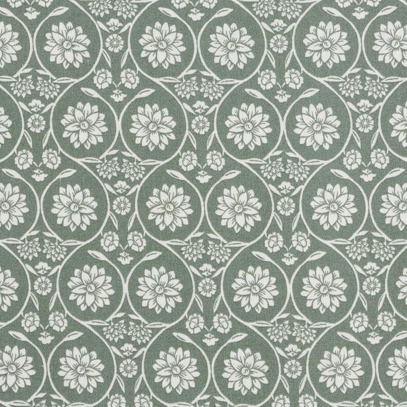 tessuto in cotone cretonne Fiori e tralci – canna palustre/bianco,  image number 1