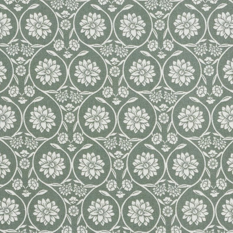tessuto in cotone cretonne Fiori e tralci – canna palustre/bianco, image number 1