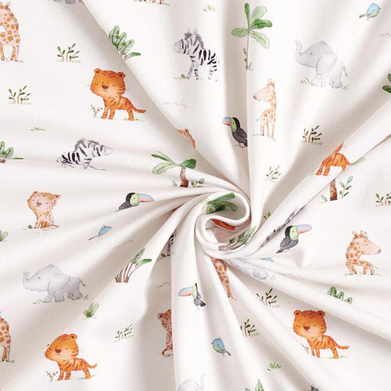 GOTS jersey di cotone Cuccioli di animali della giungla stampa digitale – bianco lana,  image number 3