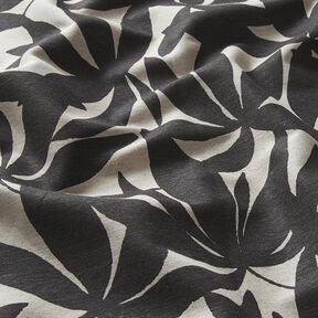 tessuto arredo mezzo panama Semplici foglie – nero/naturale, 