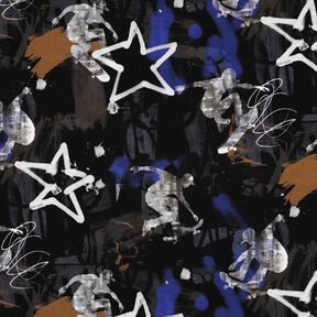 French terry, felpa estiva skateboard e graffiti stampa digitale | Poppy Fabrics – nero/indaco, 