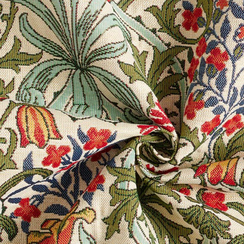 tessuto arredo gobelin motivo floreale stile liberty – crema/verde chiaro,  image number 3