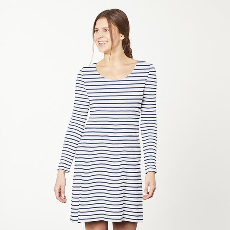 Jersey in cotone a righe strette e larghe – bianco/blu marino,  image number 7