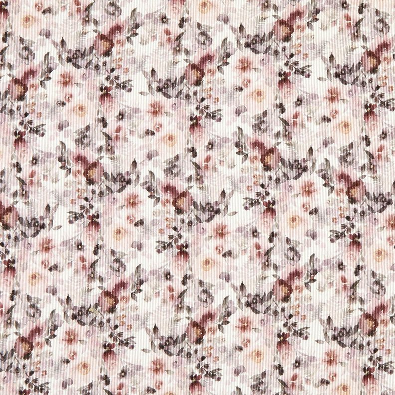 jersey a coste Fiori romantici stampa digitale – bianco lana, image number 1