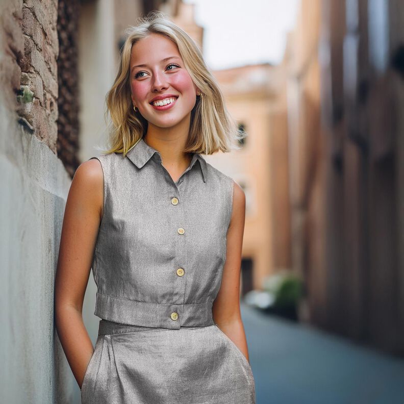 popeline di cotone rifinitura con lamina tinta unita – argento effetto metallizzato,  image number 4