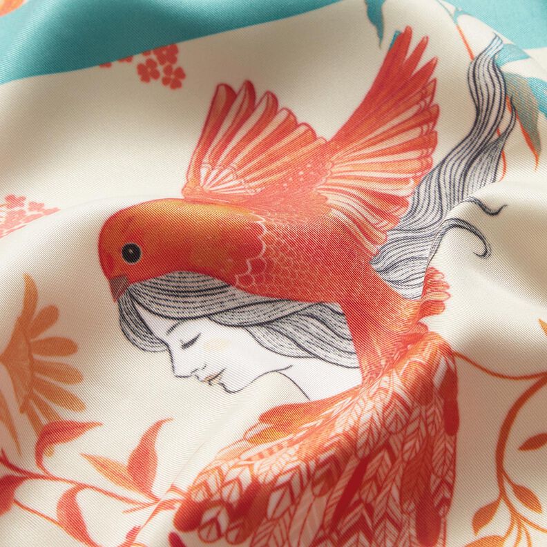 Taglio di tessuto in satin con uccelli e fate | Katia Fabrics – azzurro/crema,  image number 6