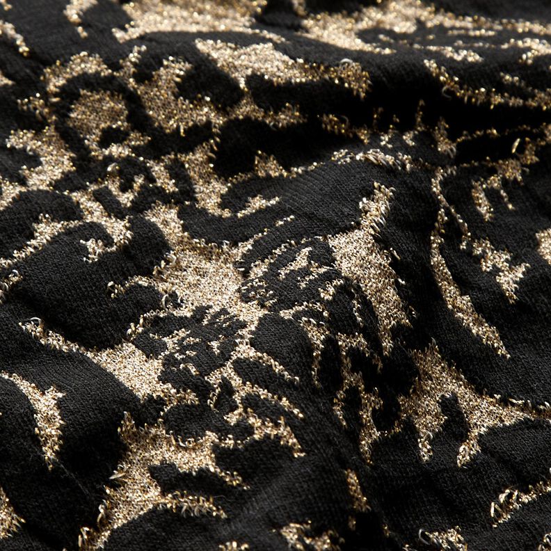 Jersey jacquard con motivi ornamentali – oro effetto metallizzato/nero,  image number 3