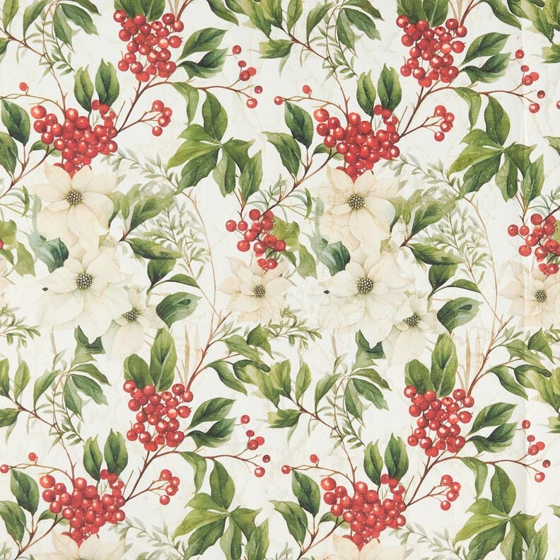 tessuto arredo Jacquard lurex arbusto invernale con bacche – naturale/oro,  image number 1