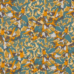 Tessuto di viscosa mare astratto di fiori – abete blu/giallo curry, 