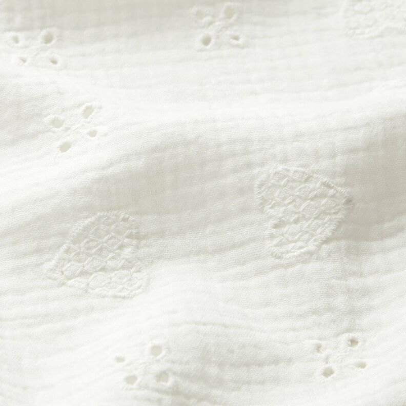 mussolina / tessuto doppio increspato ricami a giorno Cuori – bianco lana,  image number 2
