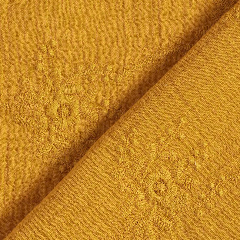 mussolina / tessuto doppio increspato Tralci di fiori tono su tono – giallo curry,  image number 4
