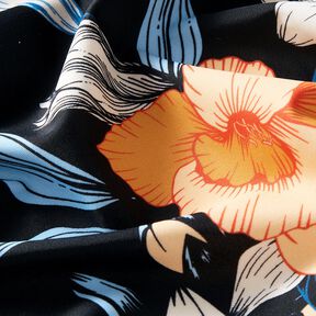 tessuto per costumi da bagno Grandi fiori di ibisco – nero-azzurro/albicocca, 