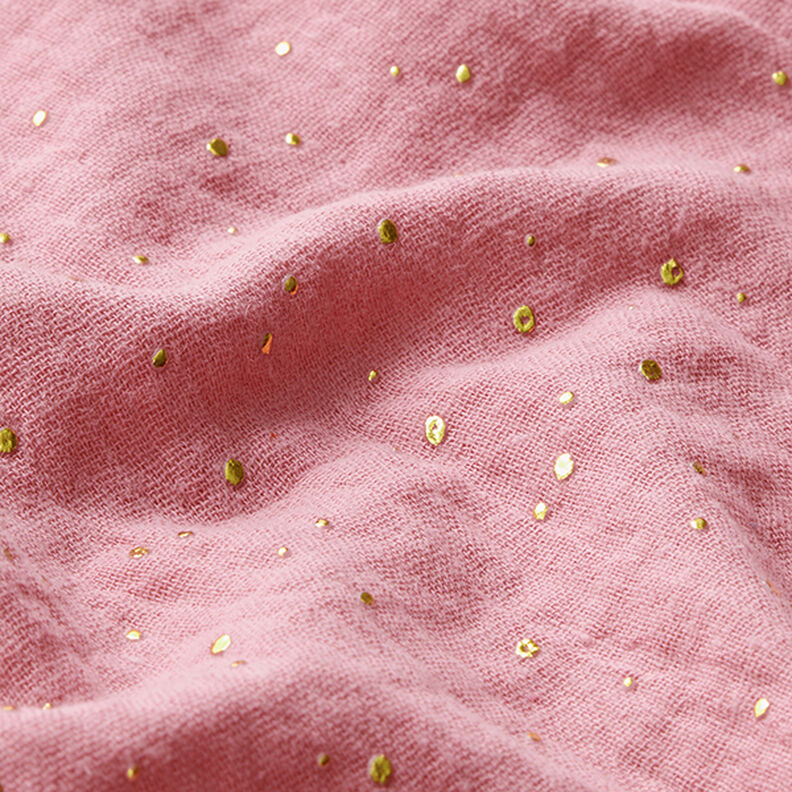 mussola di cotone, macchie dorate sparse – rosa/oro,  image number 2