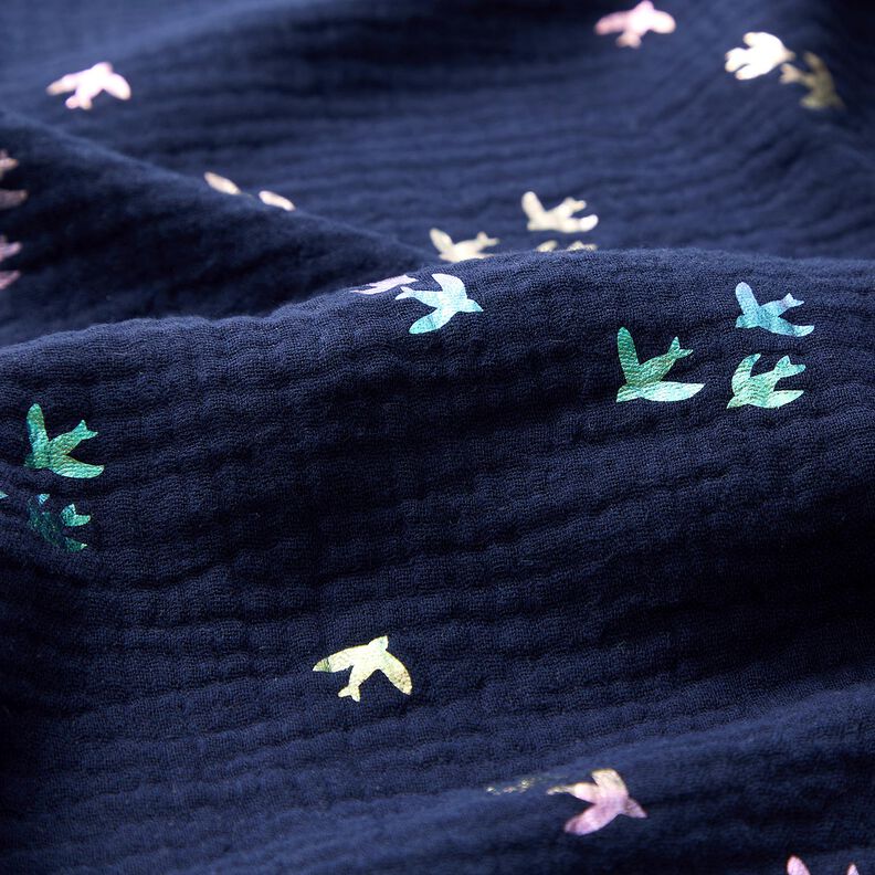 mussolina / tessuto doppio increspato Rondini stampa laminata | Poppy Fabrics – blu notte/mix di,  image number 5