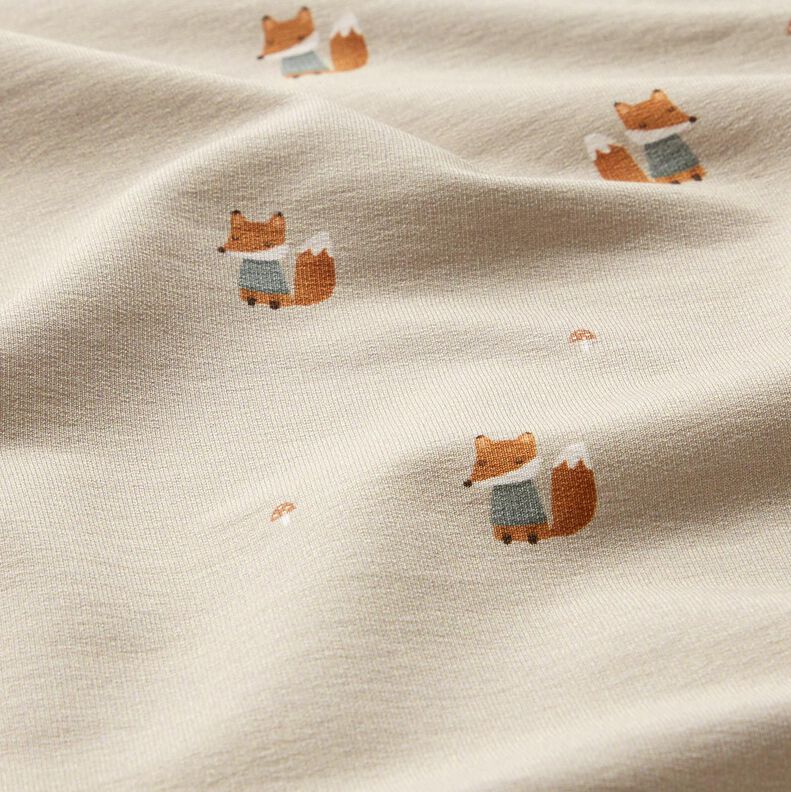 GOTS French terry, felpa estiva Volpe con maglione stampa digitale – mandorla, image number 2
