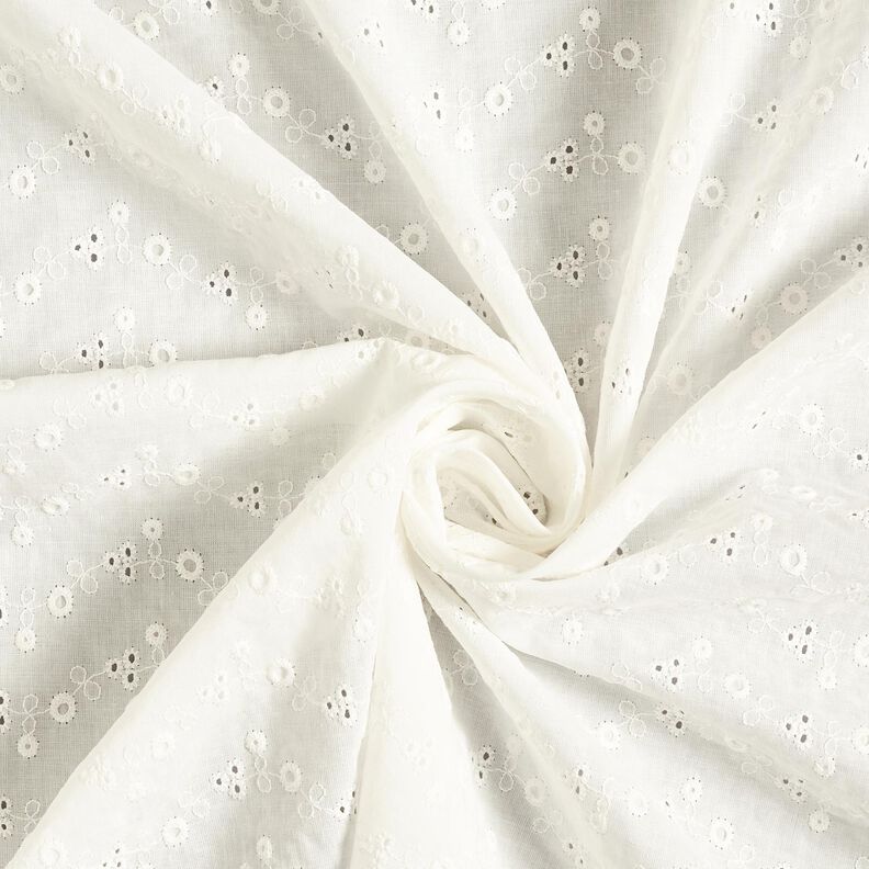 Batista di cotone ricami a giorno fiorellini – bianco lana,  image number 5