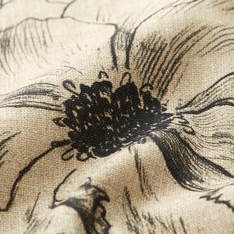 tessuto arredo mezzo panama Fiori disegnati – anemone/nero,  image number 2