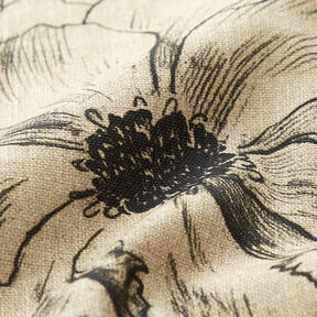 tessuto arredo mezzo panama Fiori disegnati – anemone/nero, 