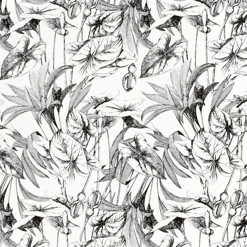 misto lino viscosa Piante tropicali – bianco lana/nero,  image number 1