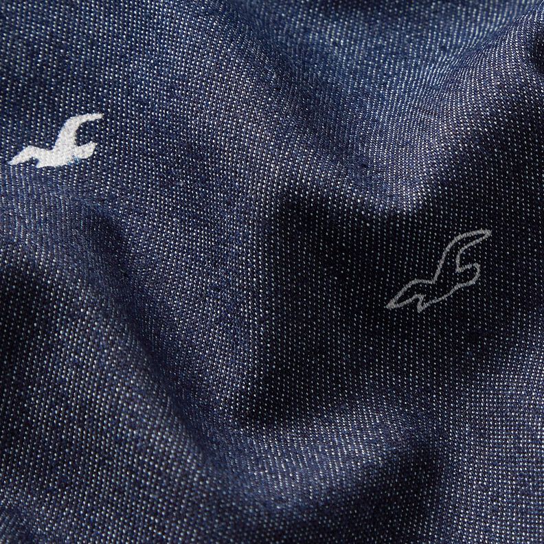 Tessuto denim elasticizzato leggero con gabbiani – blu marino,  image number 3