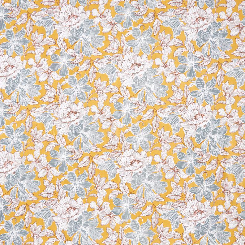 tessuto in cotone cretonne Grandi fiori – senape/grigio,  image number 1