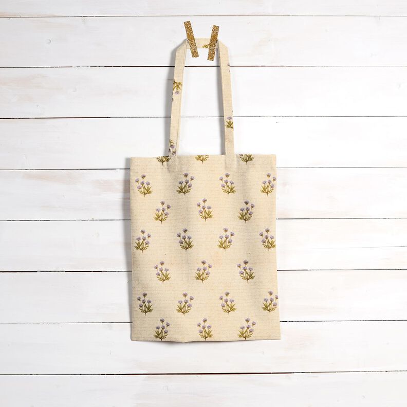 tessuto arredo tessuto spinato in cotone Fiori e scritta – beige,  image number 8