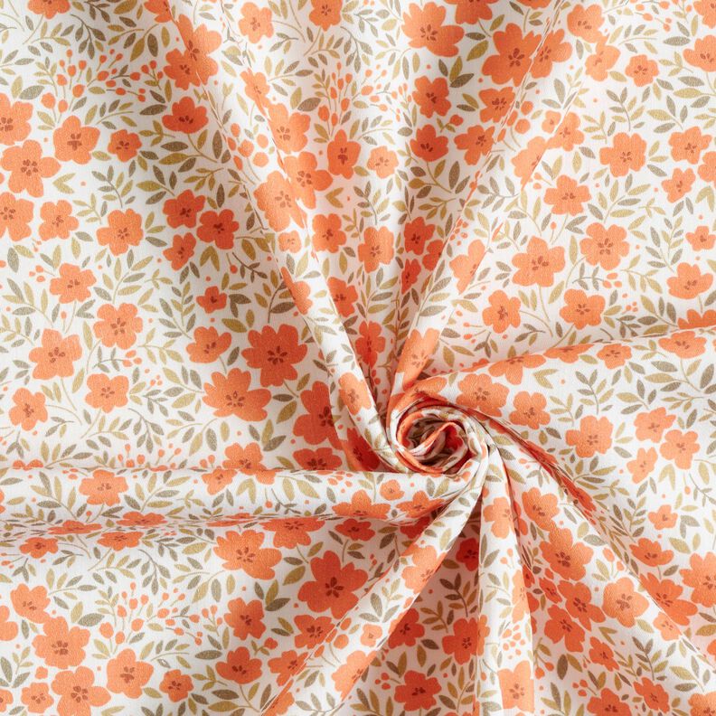 tessuto arredo satin di cotone Mare di fiori – arancio pesca/bianco,  image number 3