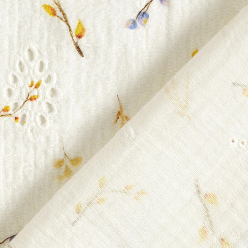 mussolina / tessuto doppio increspato Motivo a ramo ricami a giorno – bianco lana,  image number 4