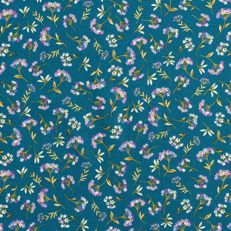 tessuto in cotone cretonne fiori delicati – blu oceano,  image number 1