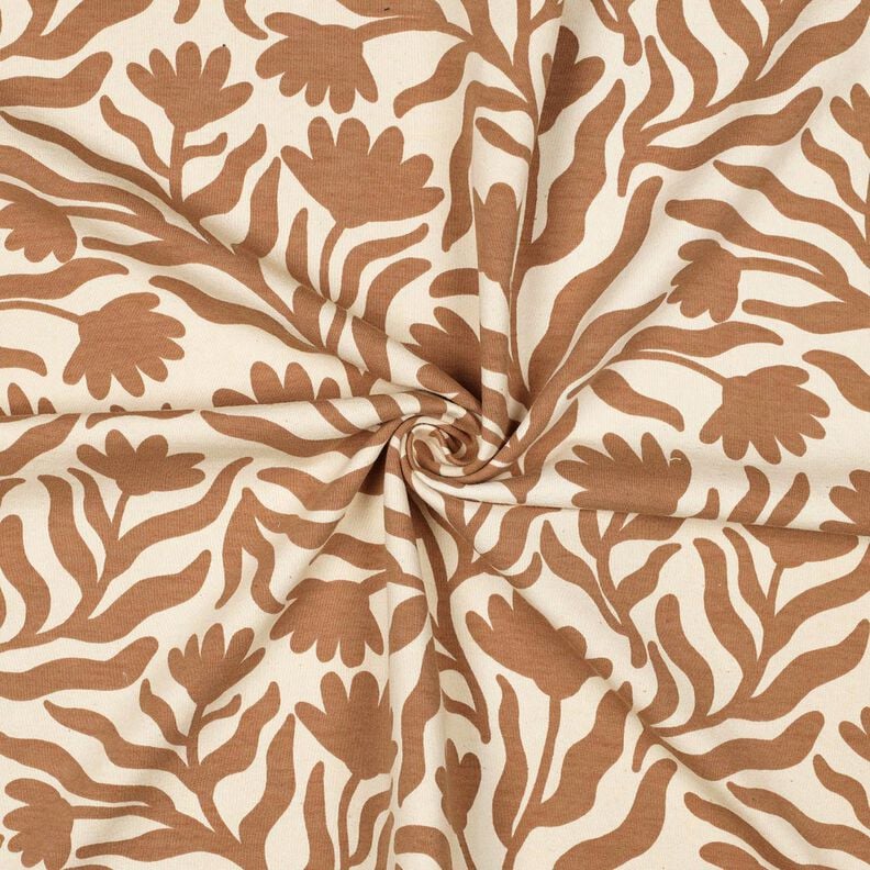 felpa garzata non sbiancato fiori | Poppy Fabrics &ndash; crema/marrone capriolo,  image number 3