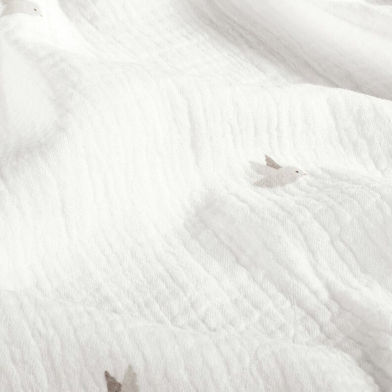 mussolina / tessuto doppio increspato Piccoli uccellini – bianco lana/naturale,  image number 2