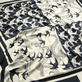Taglio di tessuto in satin con rondini | Katia Fabrics – antracite/crema, 